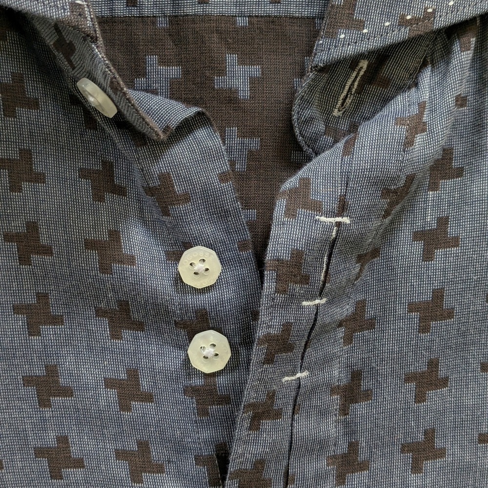 Bogosse Shirt Mens Size 6 (2X) Chambray Blue Brown Geometric Long Sleeve Button - Picture 8 of 8